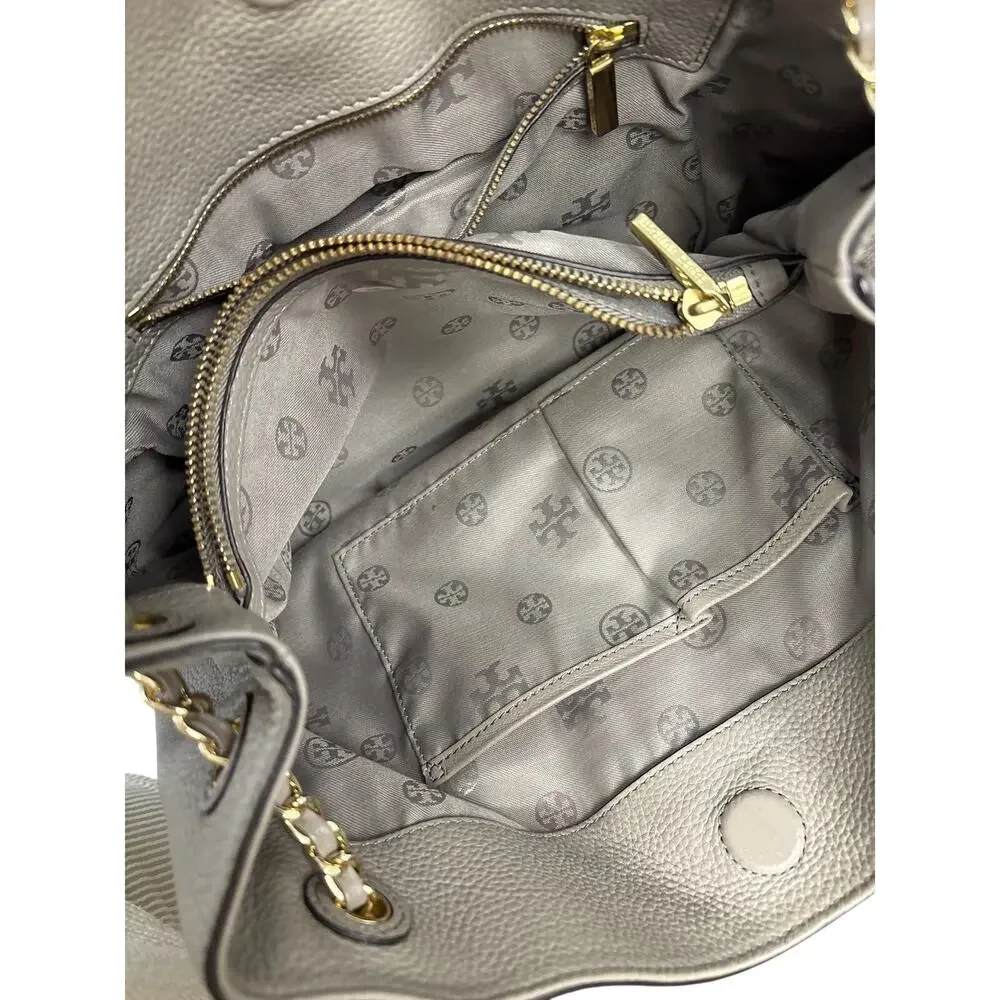 Tory Burch Gray Soft Pebbled Leather Bag Sz 13